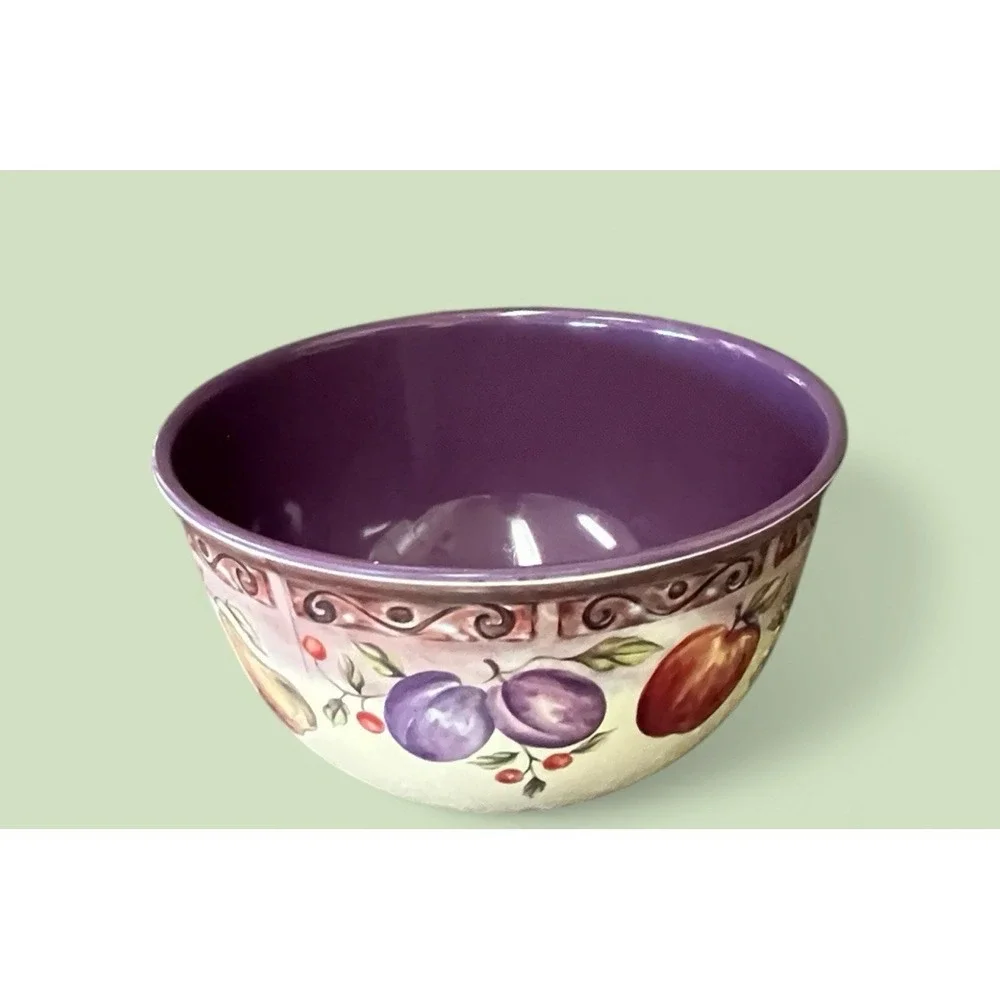 JC Penny Home Collection Multi Fruit Purple Melamine Large‎ Salad Serving Bowl